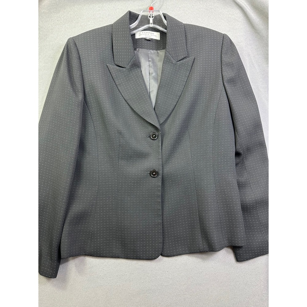 Tahari Arthur S Levine Petite Black Pin Dot Blazer Jacket Size 12P 4183P30